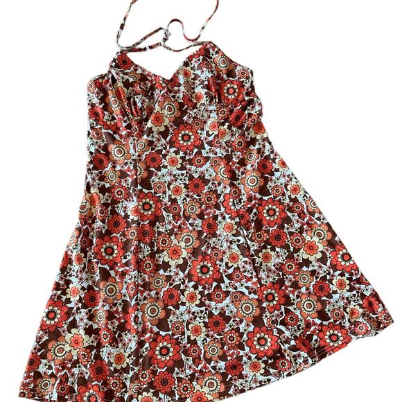 Short Dress Sleeveless Self Tie Backless Open Back Floral Large - Picture 1 of 6